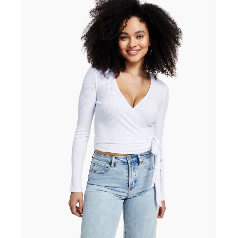 Bar III Ribbed Wrap Top - Picture 4 of 5